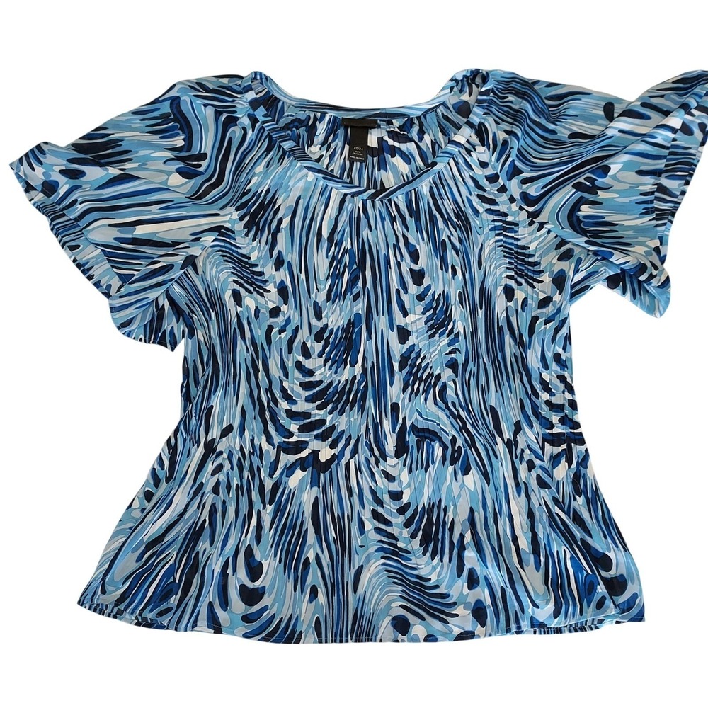 Lane Bryant Blue Abstract Wave Pleated Flutter Sleeve Blouse Plus Size 22/24